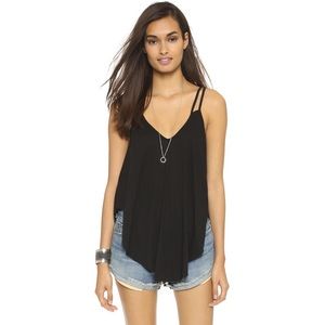 Free People Black Double Strap Tank Top Size XS Asymmetrical Hem Slouchy